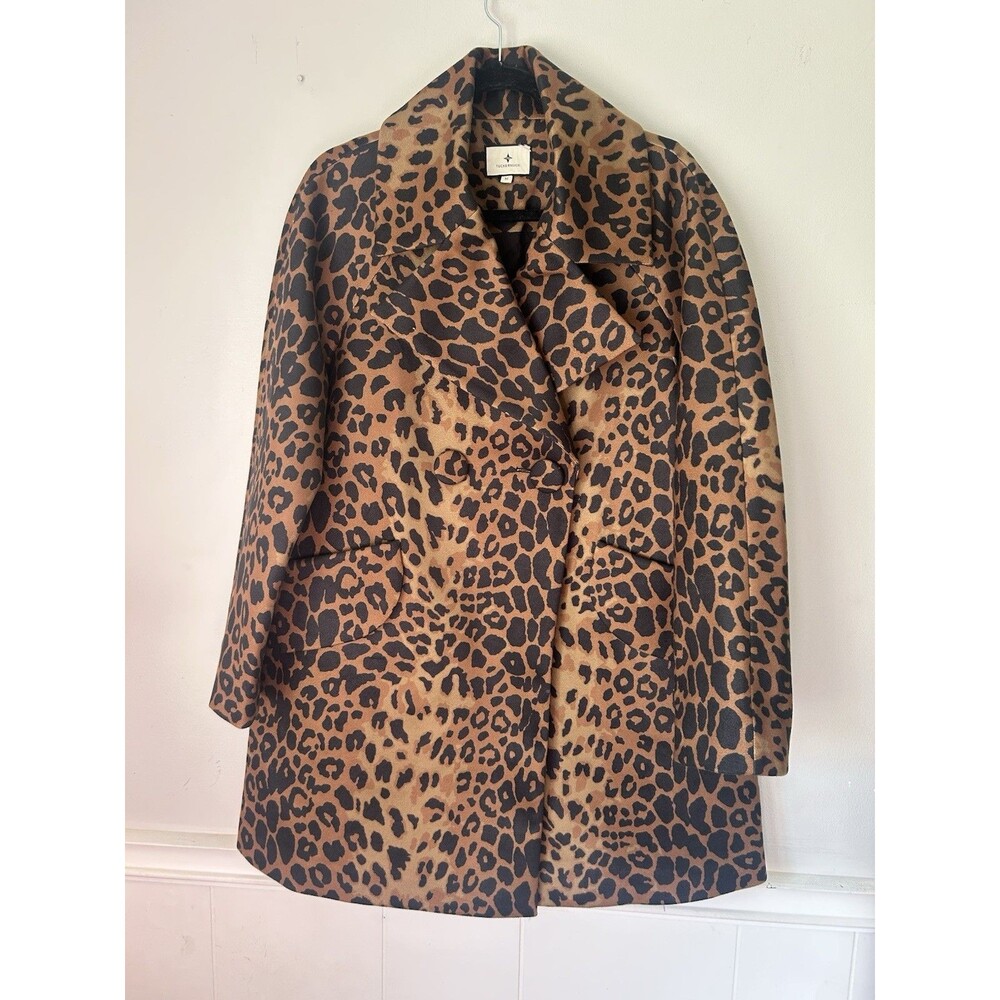 Tuckernuck Leopard Print Double Breasted Coat Womens Medium Peacoat EUC